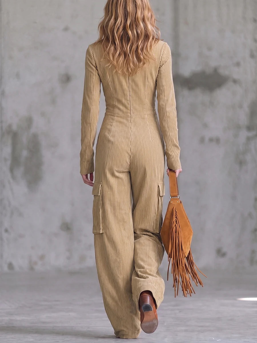 Boho-chic Stripe Linen Wide-Leg Jumpsuit