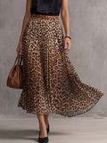 Leopard Print High-waisted Casual Loose A-line Chiffon Midi Skirt