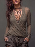 Earthy Boho-chic Wrap Knit Top