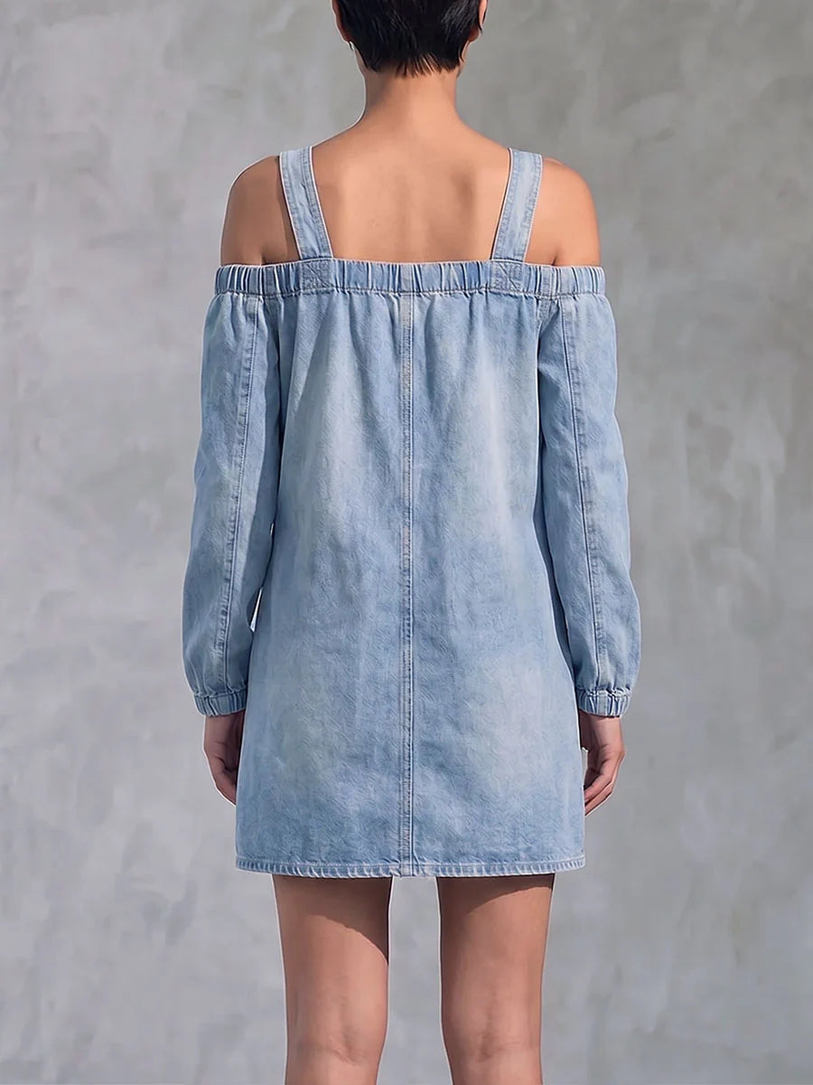 Off-shoulder Long-sleeved Denim Mini Dress