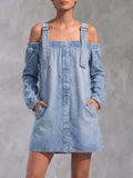 Off-shoulder Long-sleeved Denim Mini Dress